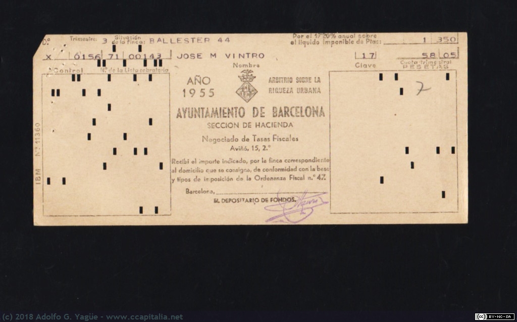 599 - Tarjeta de impuestos del Aytuntamiento de Barcelona, 1955