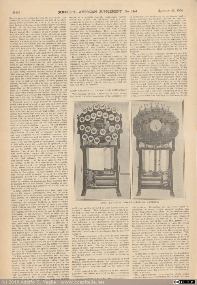 063 - Lord Kelvin's Automatic Tide Predictor. Scientific American (1), 1904