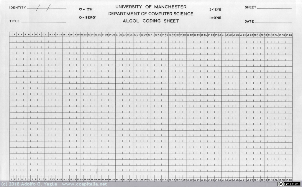 611 - Hoja de codificación de Algol. Universidad de Manchester
