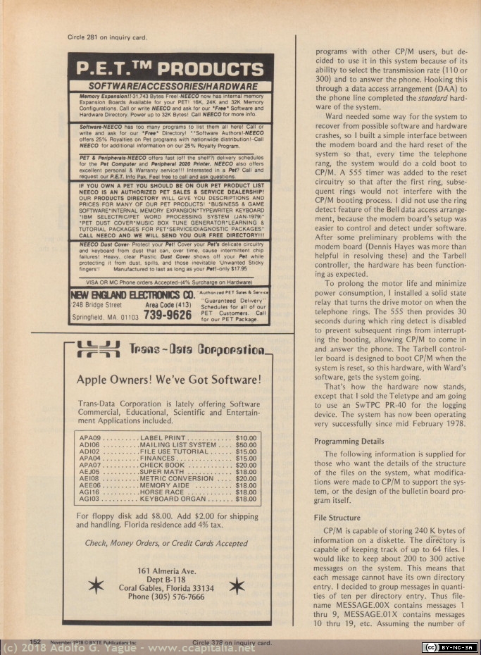 550 - Hobbyist Computerized Bulletin Board. Christensen & Suess (3). BYTE, 1978