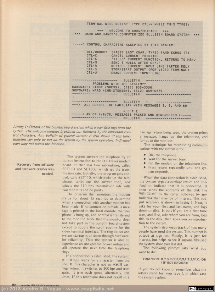 550 - Hobbyist Computerized Bulletin Board. Christensen & Suess (5). BYTE, 1978