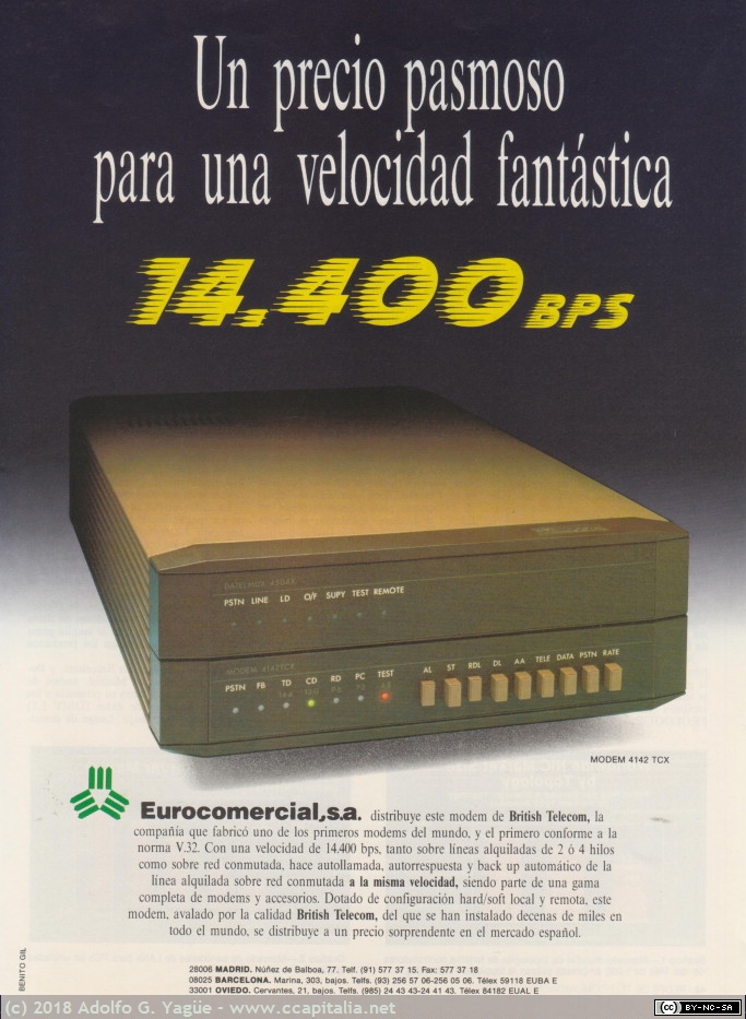 806 - Eurocomercial. Un precio pasmoso para una velocidad fantástica 14.400bps, 1990
