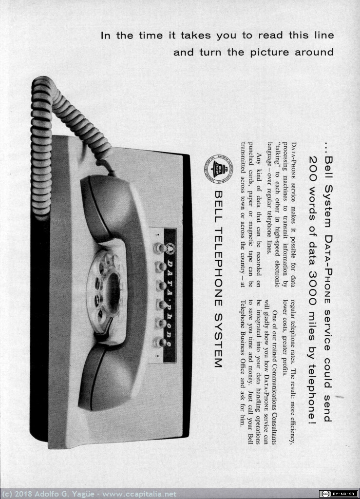 822 - Bell System Data-Phone service could send 200 words of data. Bell Telephone System, 1962