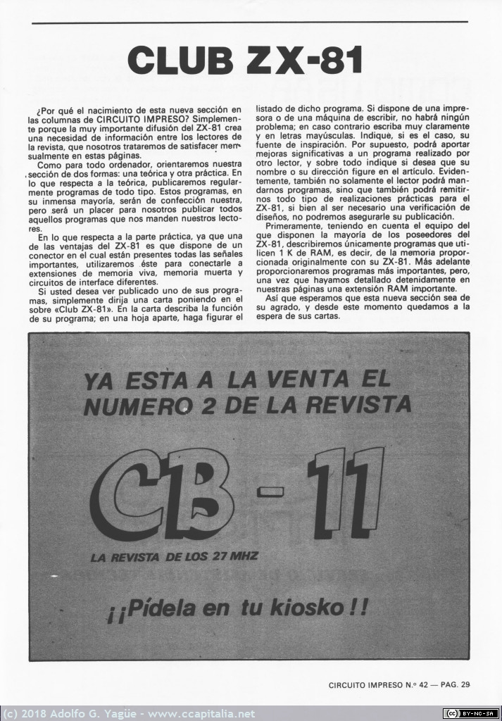 269 - Presentación de Club ZX 81. Circuito Impreso 42, 1982