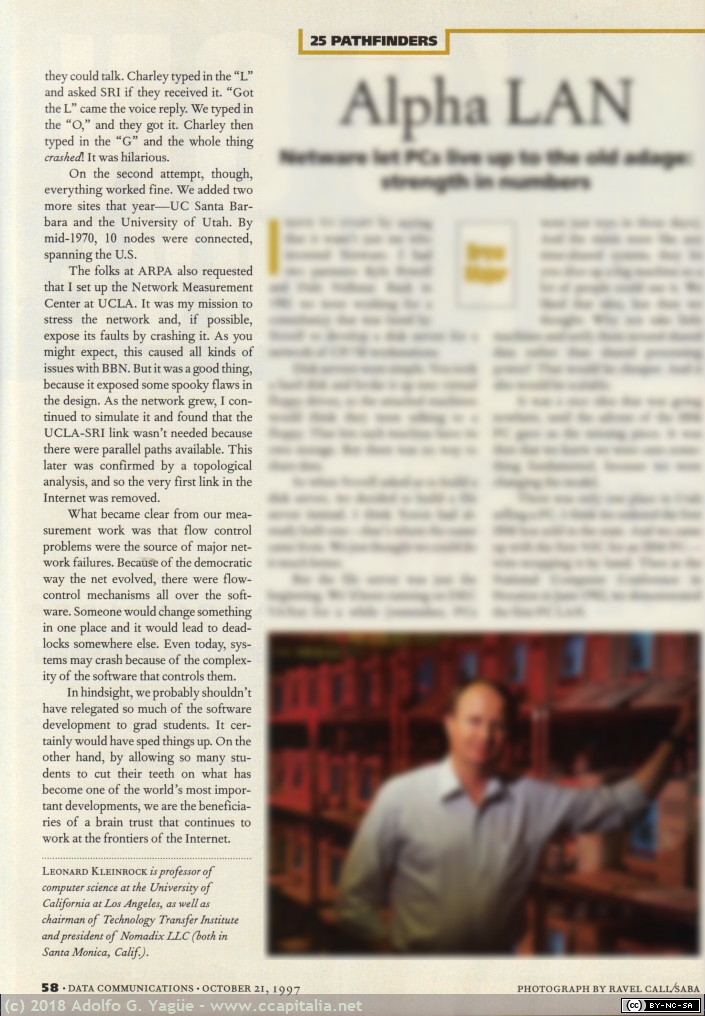 888 - Pathfinders & Pioners. Leonard Kleinrock. Data Communications (2), 1997