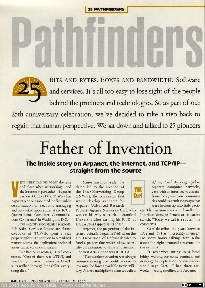 888 - Pathfinders & Pioners. Vinton Cerf. Data Communications (1), 1997