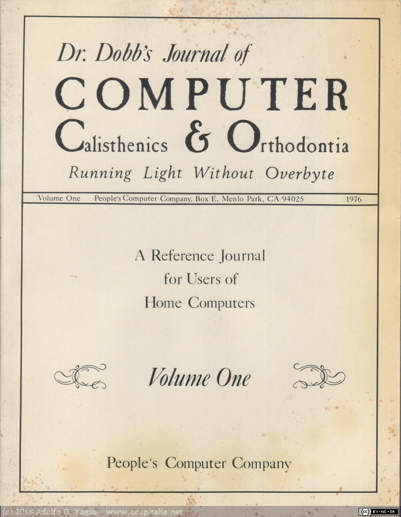 899 - Dr. Dobb's Journal of Calisthenics & Orthodontia. Volume 1 (1), 1976