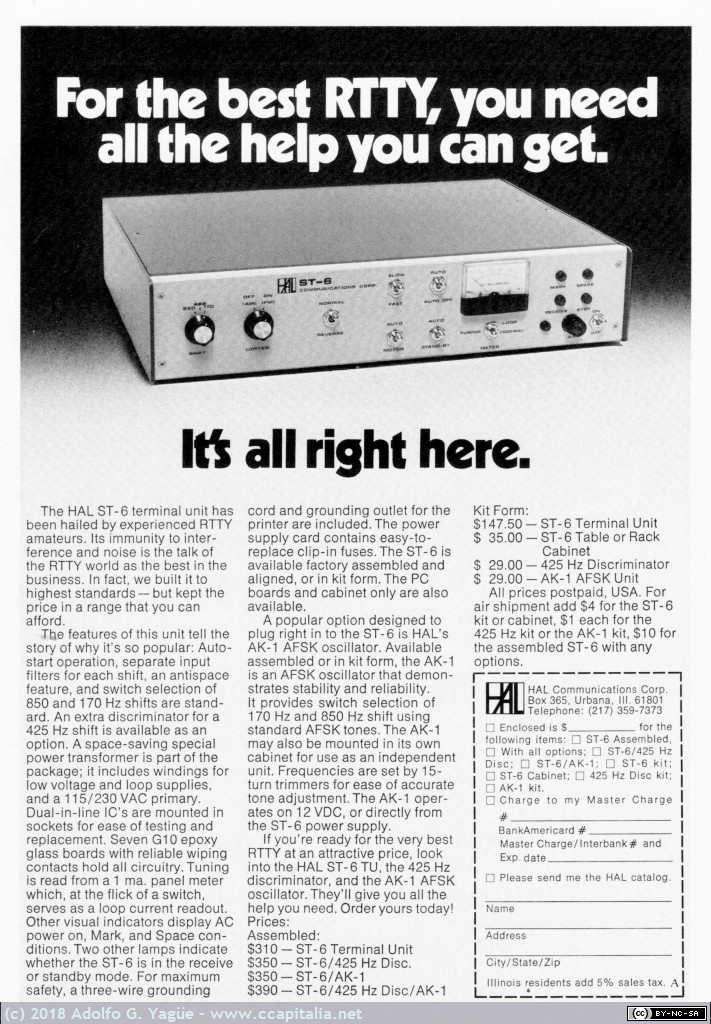 940 - HAL Communications. RTTY Terminal Unit ST-6. QST, 1974