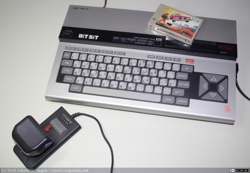 004, 511 y 427 - MSX Sony Hitbit HB-55P, joystick y cartucho de Car Jamboree (1), 1984