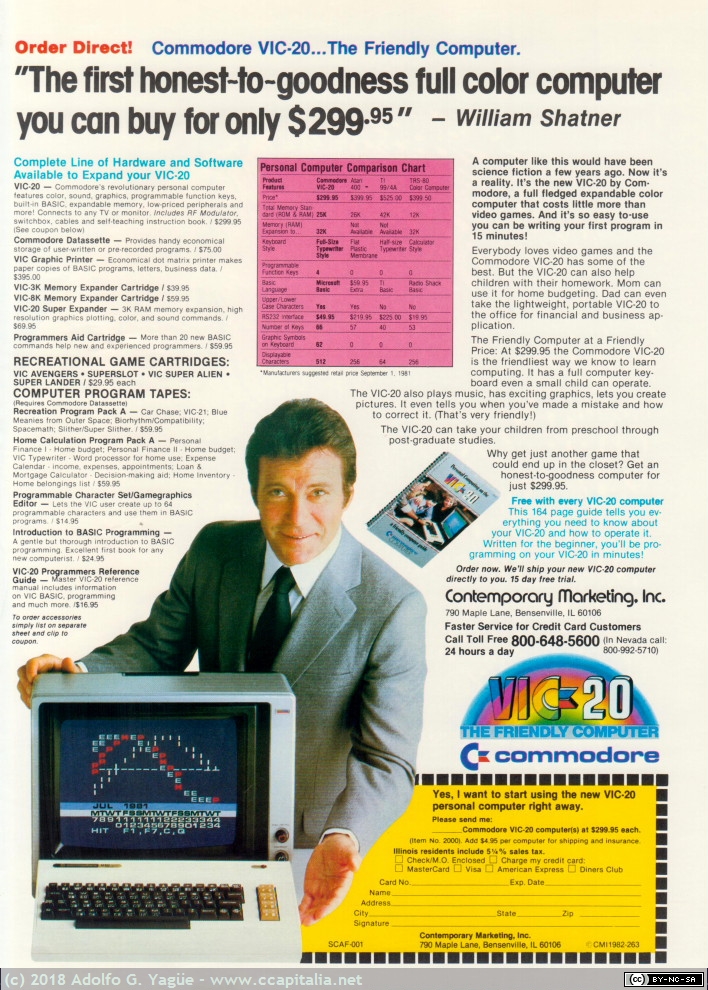 814 - Commodore VIC-20. The Friendly Computer. William Shatner, 1982