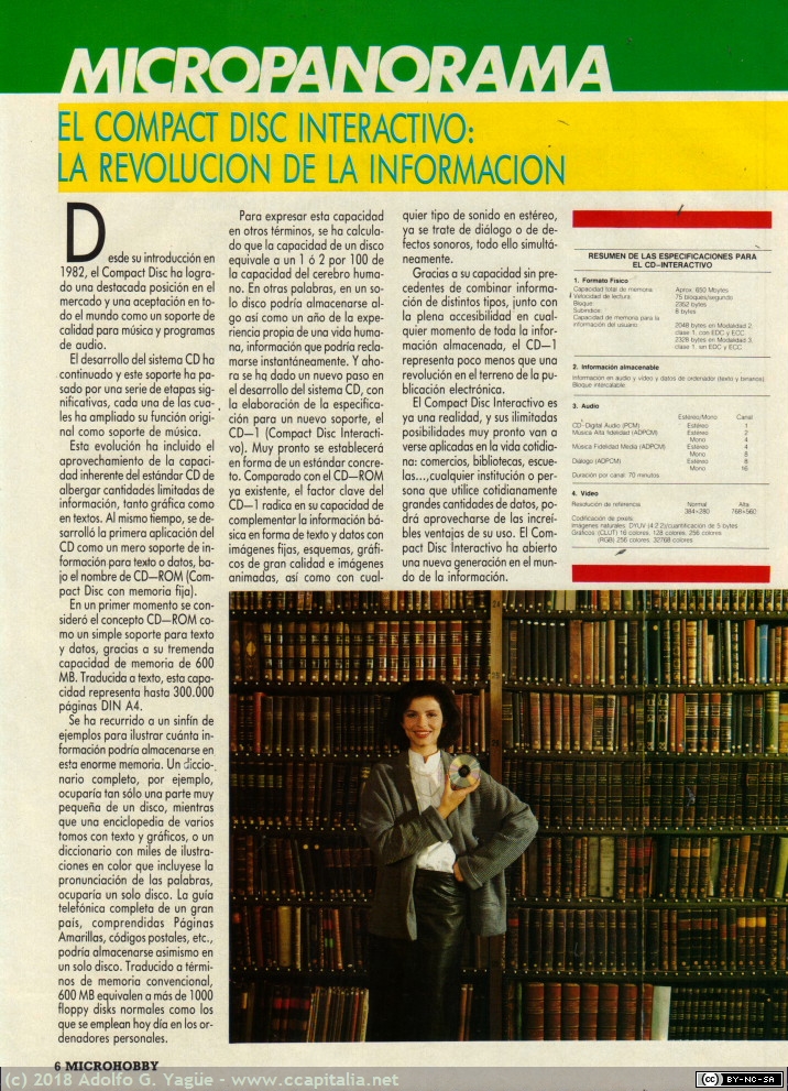 1063 - El Compact Disc Interactivo La revolución de la información. Microhobby, 1986