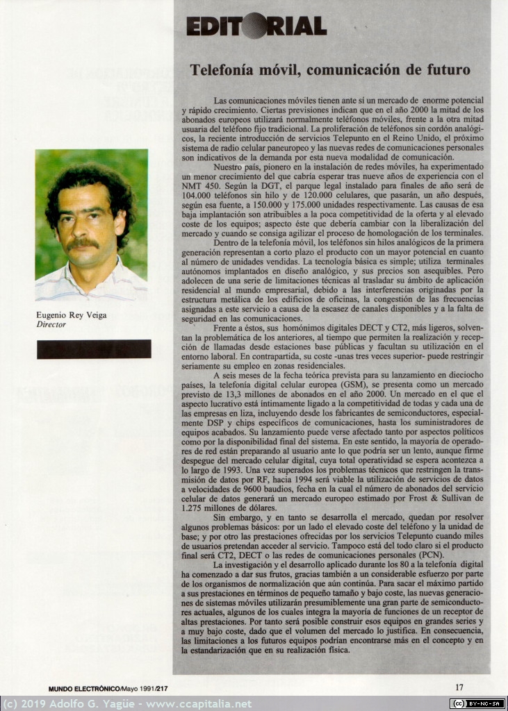 1158 - Servicios Móviles. Mundo Electrónico número 217 (2), 1991