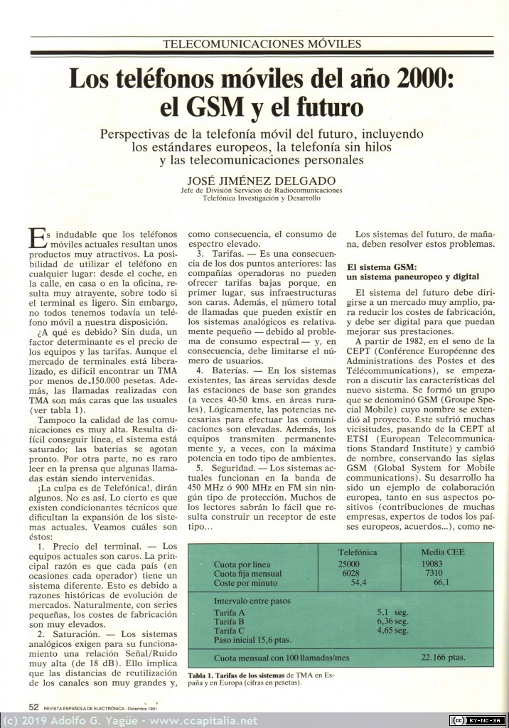 1189 - Los teléfonos móviles del año 2000. El GSM y el futuro. REDE número 445 (1), 1991