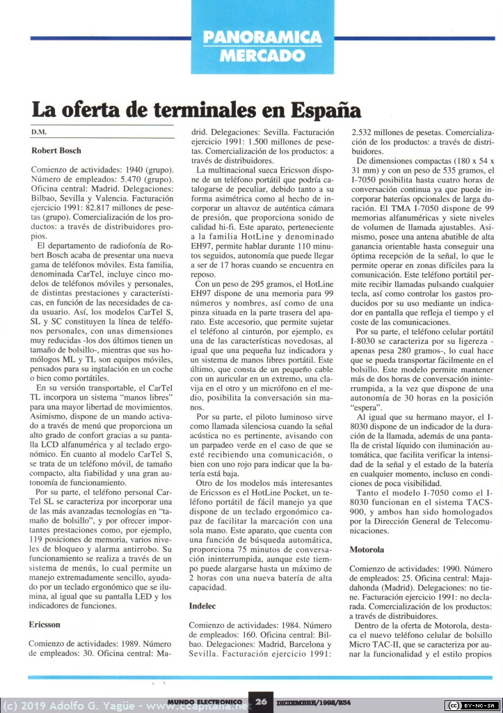 1190 - Sistemas de comunicaciones móviles. Telefonía móvil, un mercado en continuo auge (6), 1992