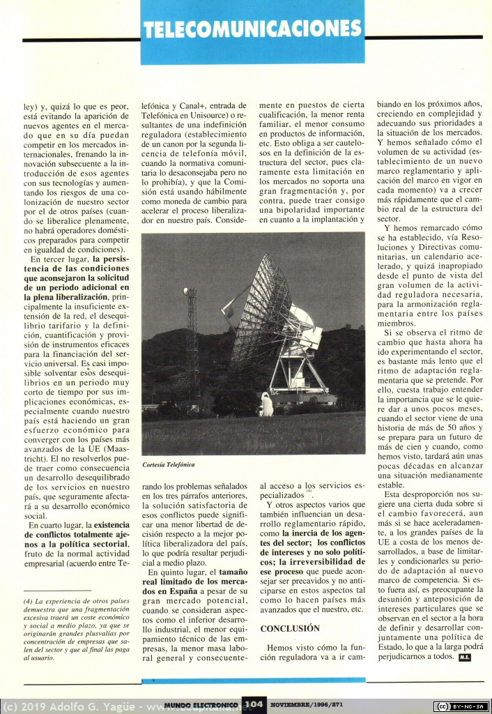 1206 - El establecimiento de una nueva regulación. Mundo Electrónico número 271 (4), 1996