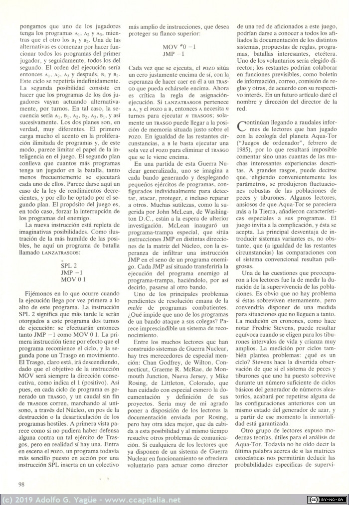 568 - Virus, gusanos y otras plagas. A.K.Dewdney. Investigación y Ciencia (5), 1985
