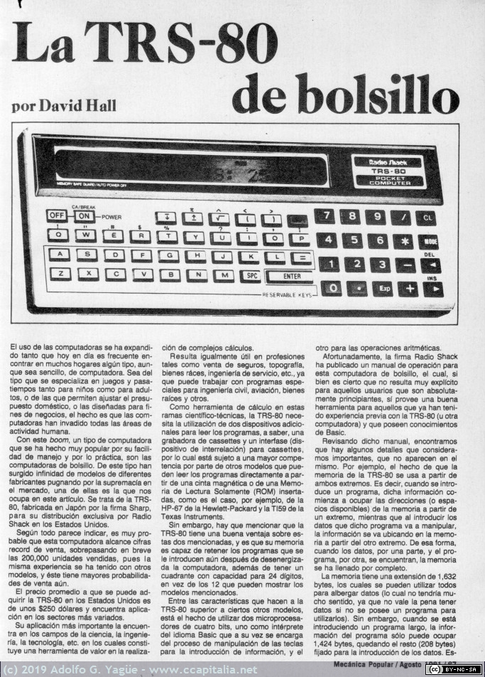 1274 - La TRS-80 de bolsillo. Mecánica Popular (1), 1981