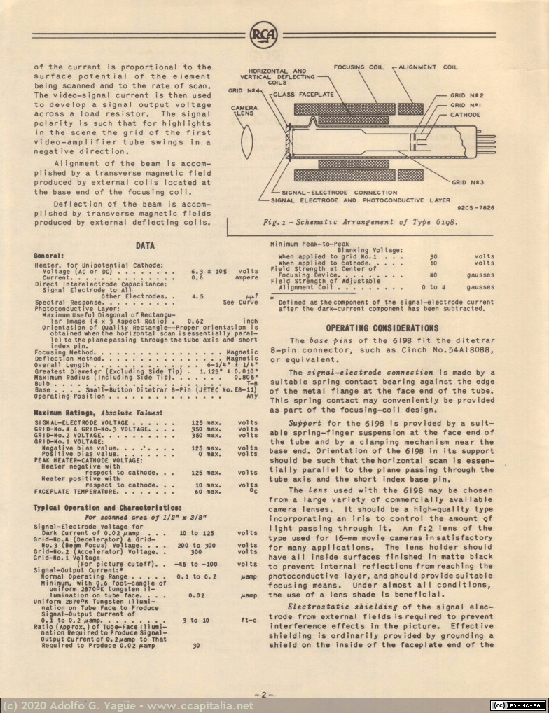 1311 - RCA Vidicon 6198 (400-line resolution). Specification and application data (2), 1952