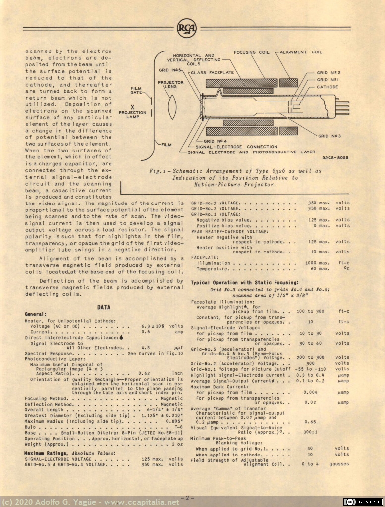 1312 - RCA Vidicon 6326 (600-line resolution). Specification and application data (2), 1953