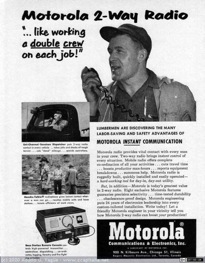 1343 - Motorola 2-way Radio. Like working a double crew on each job, 1953