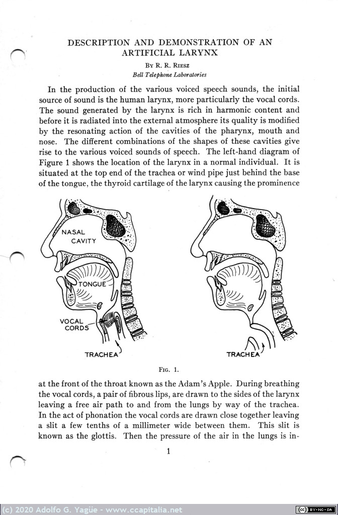 367 - An Artificial Larynx. Riesz (2), 1930