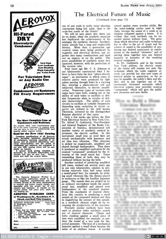 1397 - The Electrical Future of Music. Radio News (7), 1931