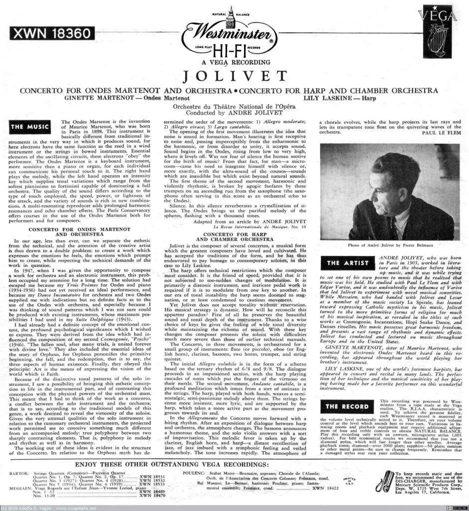 1399 - Concerto for Ondes Martenot and Orchestra. André Jolivet (2), 1957