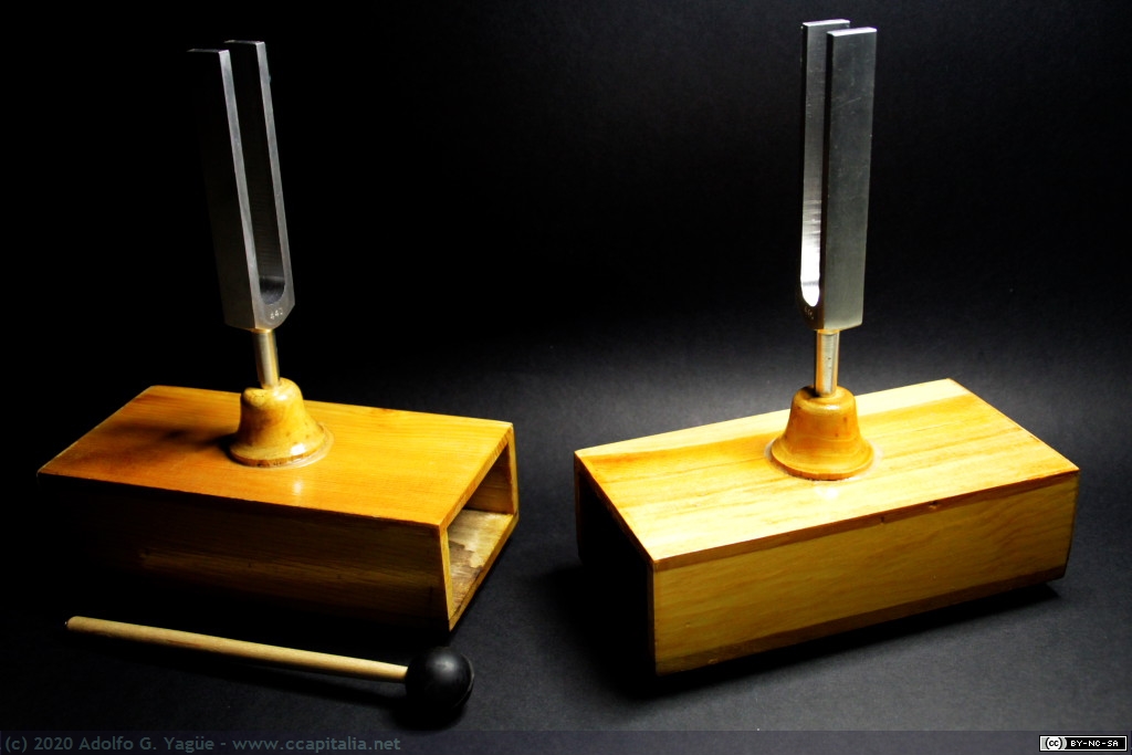 1422 - Pareja de diapasones de aluminio de 440Hz y cajas de resonancia