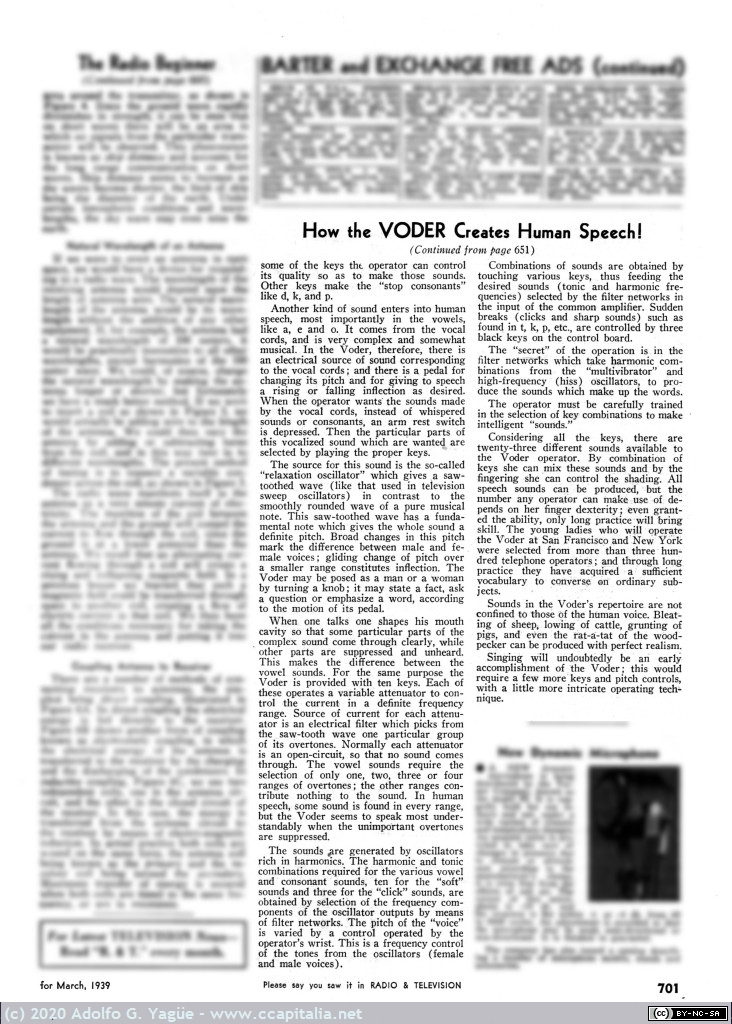 1442 - How the VODER Creates Human Speech!. Radio & Television (3), 1939
