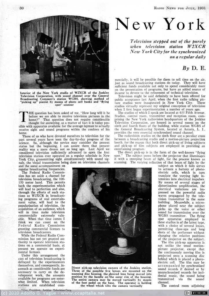 1397 - Interior of the New York studio of W2XCR of Jenkins Television Corporation (1), 1931