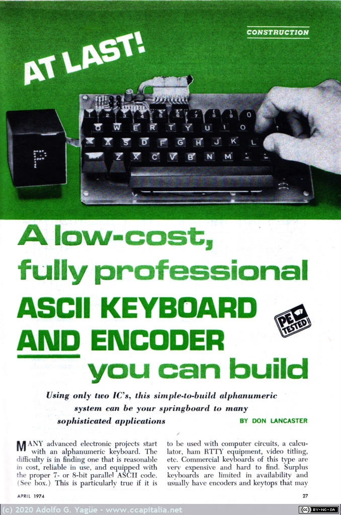 237 - Build it ASCI Keyboard and encoder. Popular Electronics. Abril (2), 1974
