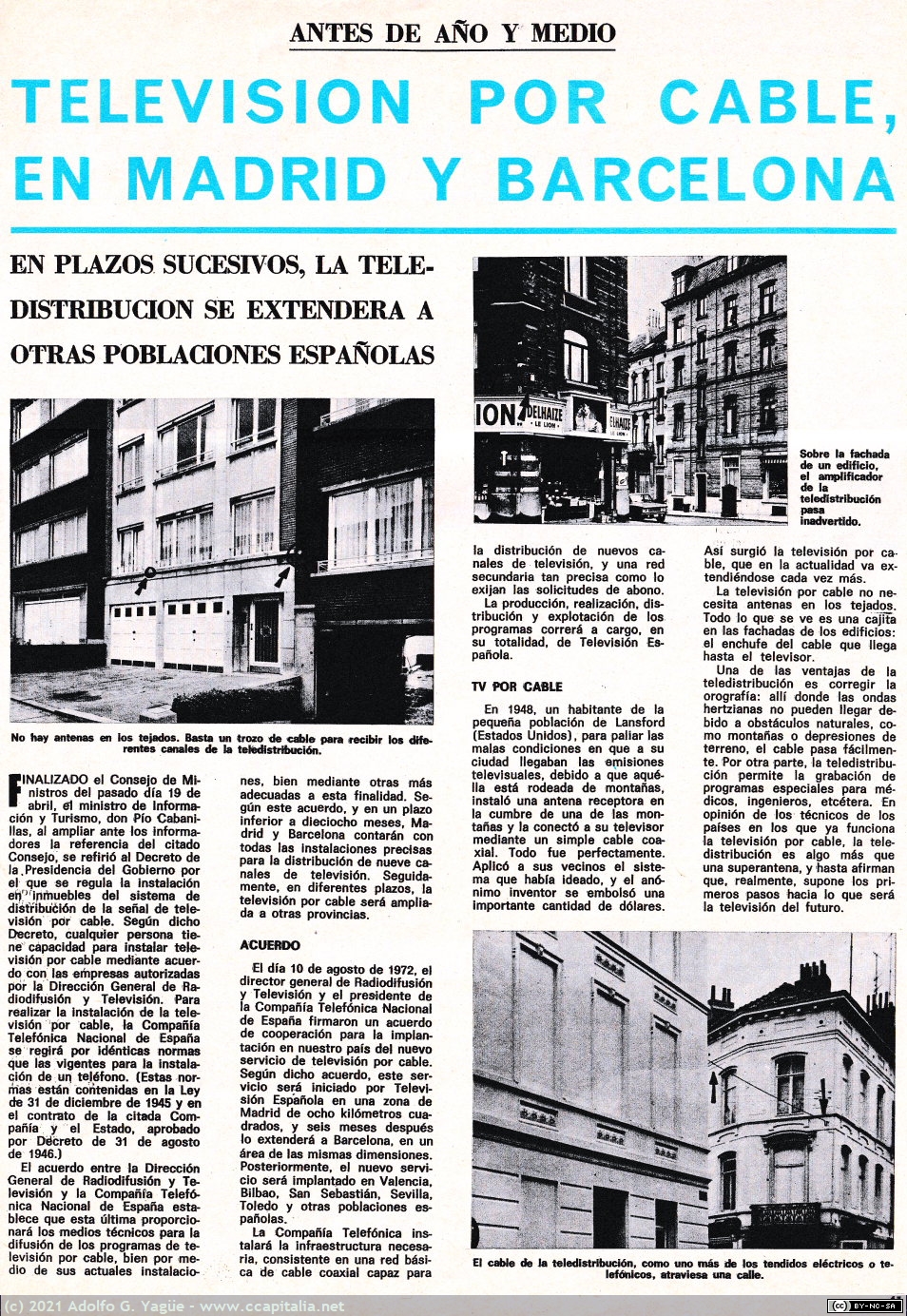 1520 - Televisión por cable, en Madrid y Barcelona. Teleradio, 1974