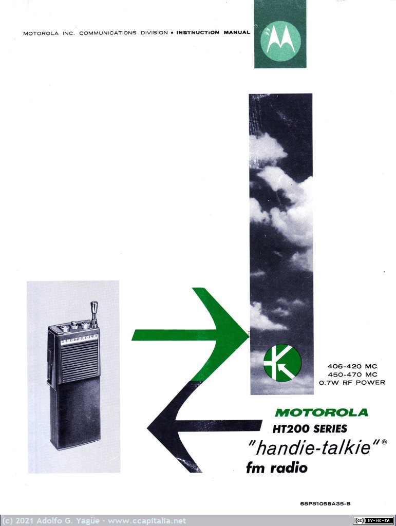 1524 - Motorola Handie-Talkie HT200 Series FM Radio (UHF 406-420 MHz y 450-470 MHz). Instruction Manual (1), 1971