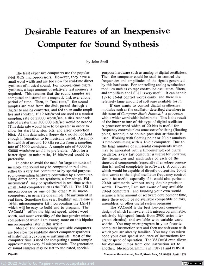 1566 - Computer Music Journal. Número 2. Desirable Features of an Inexpensive Computer for Sound Synthesis, Snell (6)