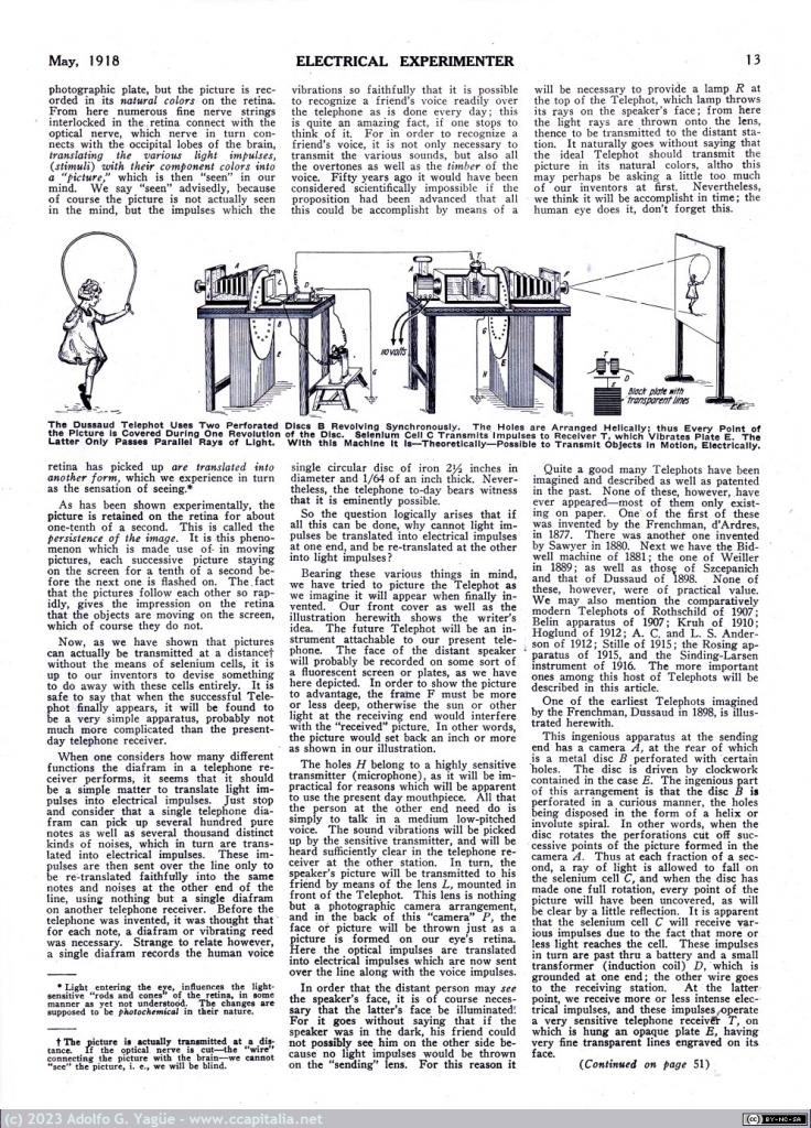 1644 - Television and the Telephot by Hugo Gernsback. Electrical Experimenter (3), 1918