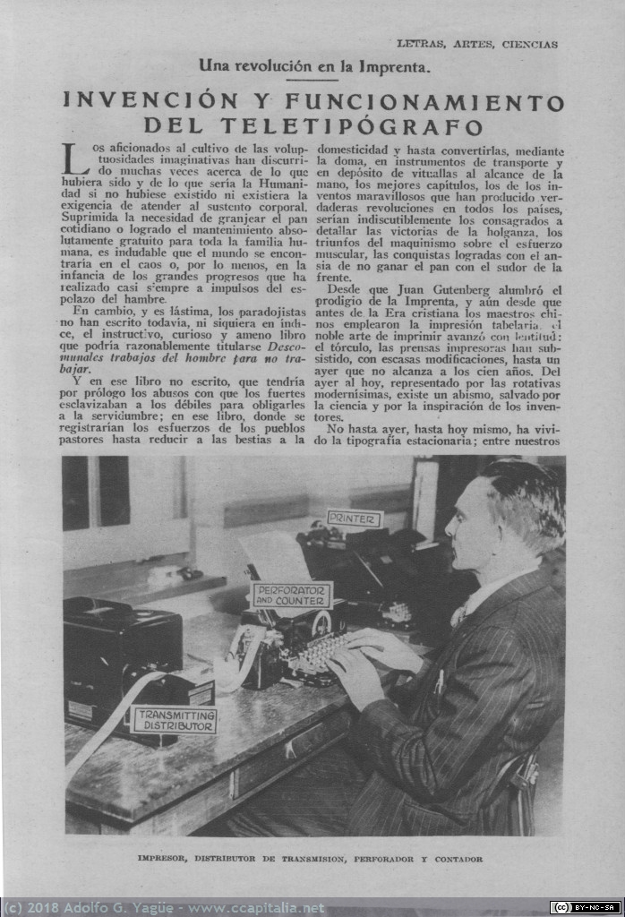 782 - Invención y funcionamiento del teletipógrafo. Blanco y Negro (1), 1929