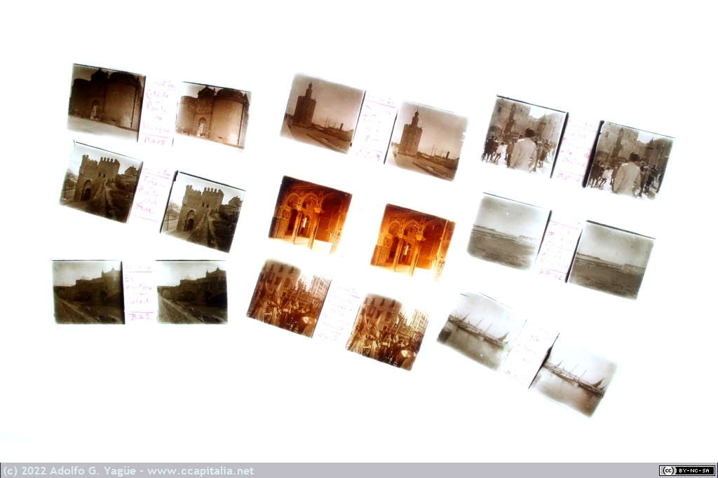 1568 - Placas de cristal de 45x107mm con fotografías estereoscópicas de Toledo, Sevilla y Cádiz, 1920