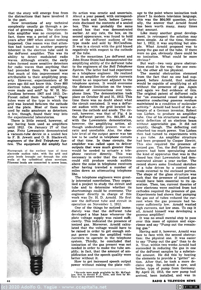 1453 - Birth of the Electron Tube Amplifier. Radio & Television (2), 1957