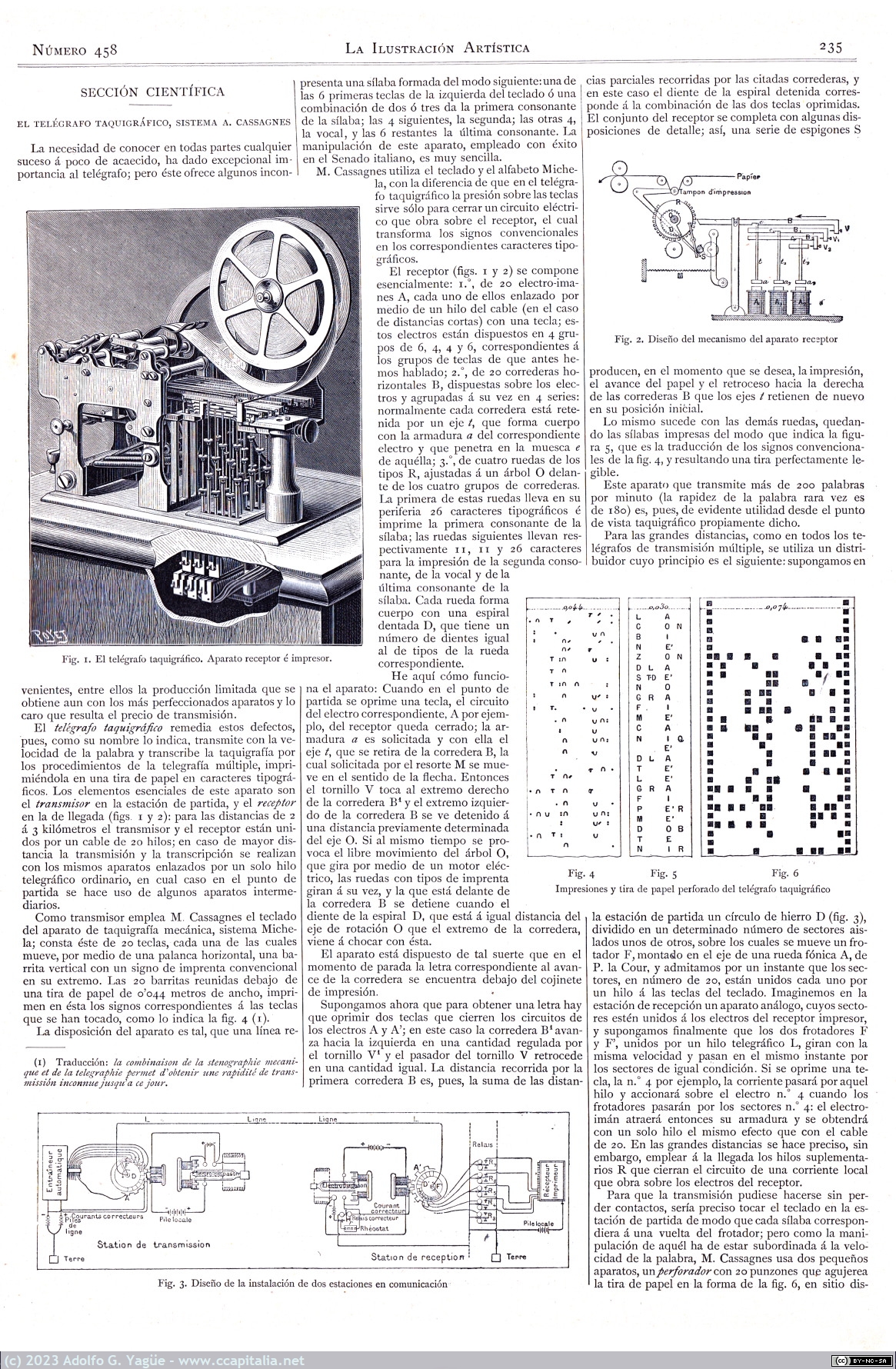 1666 - El telegrafo taquigráfico, sistema A. Cassagnes. La Ilustración Artística n.458, 1890