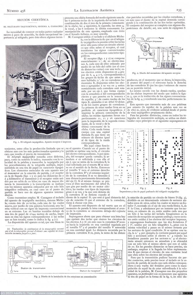1666 - El telegrafo taquigráfico, sistema A. Cassagnes. La Ilustración Artística n.458, 1890