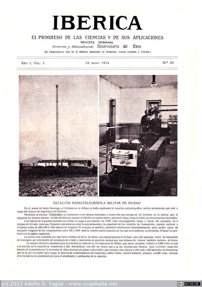 1711 - Estación radiotelegráfica militar de Bilbao. Iberica n.20 (1), 1914