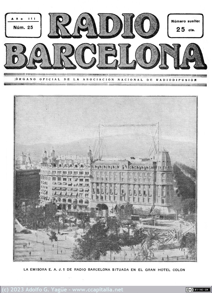 1718 - La emisora EAJ-1 de Radio Barcelona situada en el Gran Hotel Colon, 1925