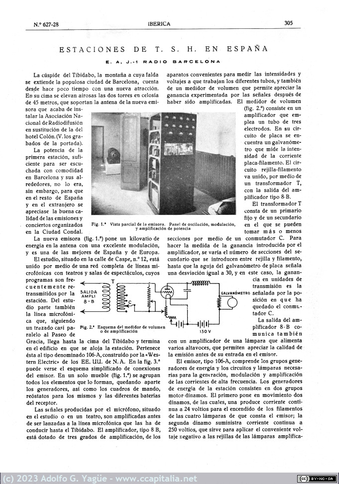 1721 - La nueva estación emisora del Tibidabo (EAJ-1, Radio Barcelona). Iberica n.627 (2), 1926