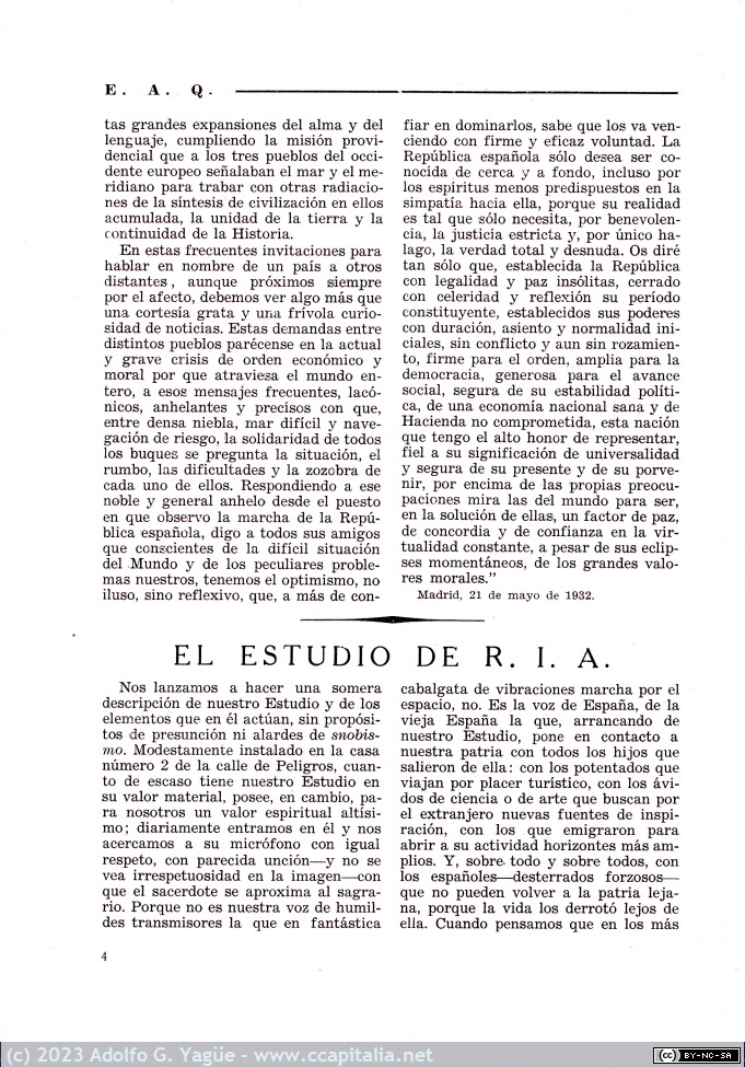 1722 - E.A.Q. El estudio de la R.I.A. Número 1 (5), 1932