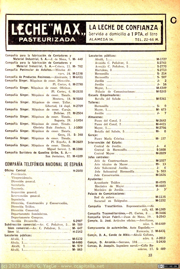 1735 - Compañía Telefónica Nacional de España. Teléfonos de la CTNE (8), 1926