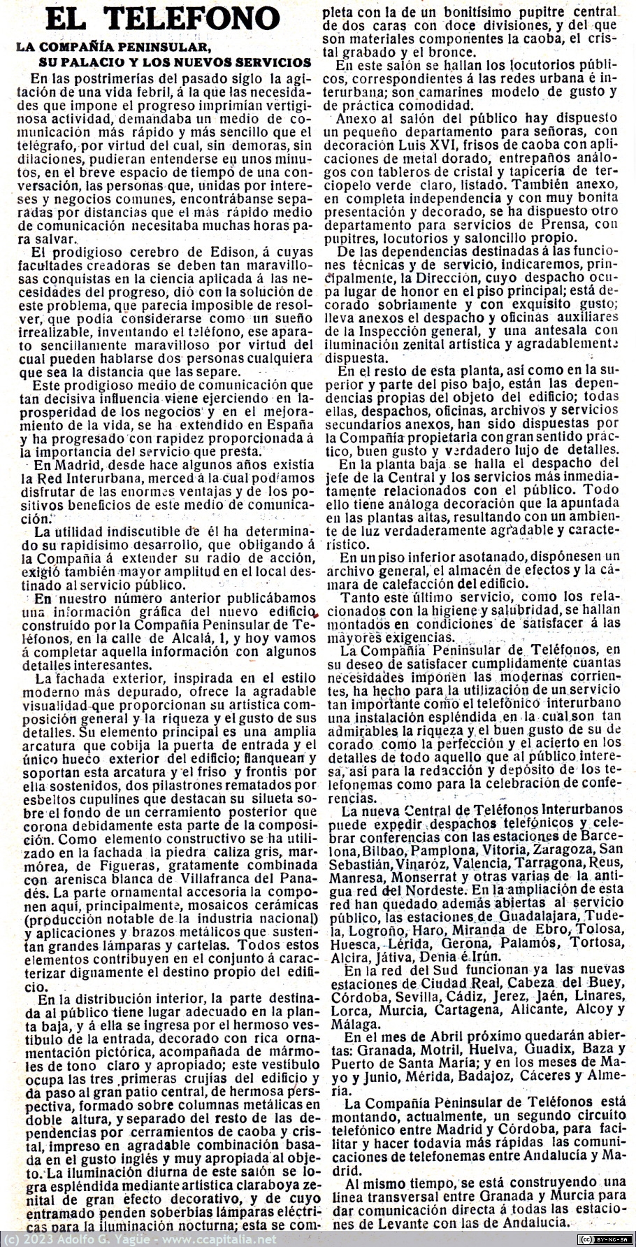 1742 - El Telefóno. La Compañía Peninsular, su palacio y los nuevos servicios, 1911