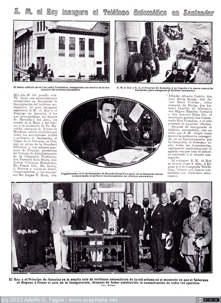 1748 - S.M. el Rey inagura el teléfono automático en Santander (26-8-26), 1926