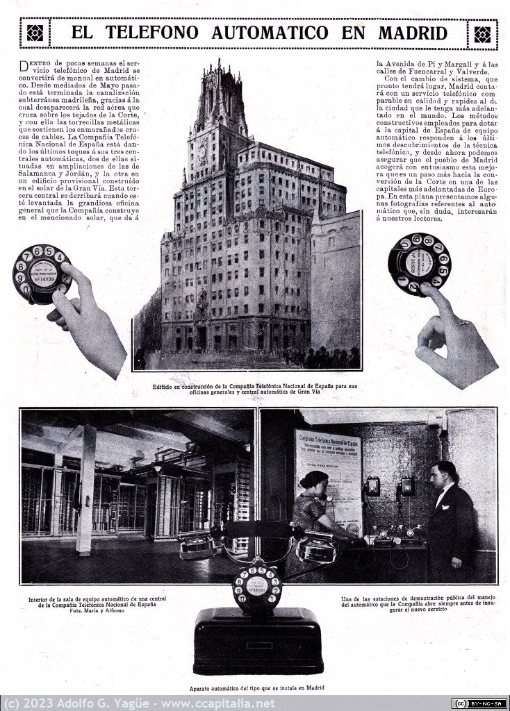 1749 - El teléfono automático en Madrid. Mundo Gráfico, 1926