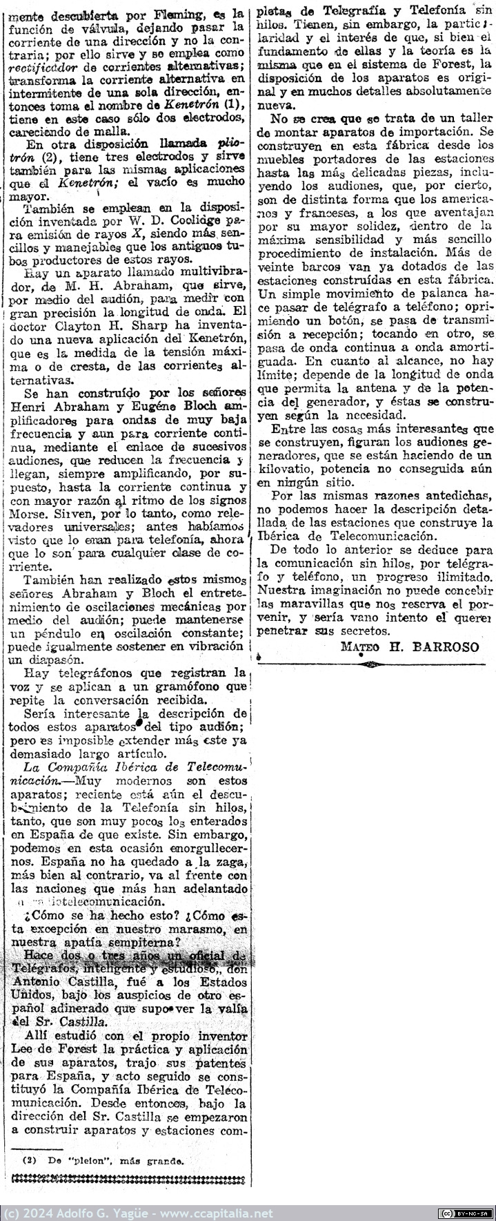 1814 - La radiotelecomunicación. Sus fundamentos, su progreso, su porvenir. El Sol. 3 Octubre (3), 1919