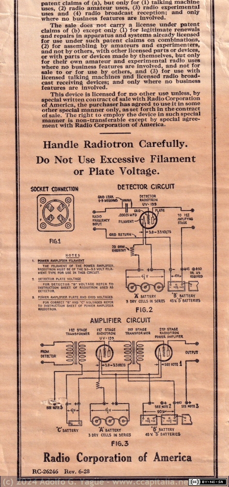 1827 - Características técnicas del triodo RCA Radiotron UV-199 (3), 1924